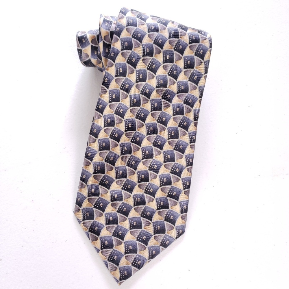 Cocktail‎ Colors Silk Tie Brown Gold Curve Geometric Print Handmade Menswear